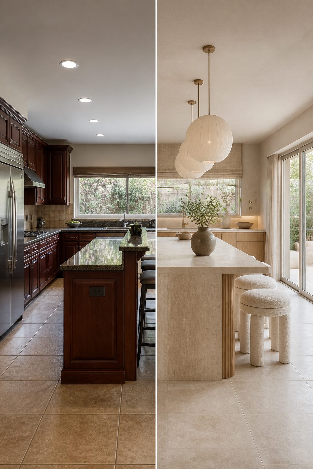 Kitchen, light travertine
