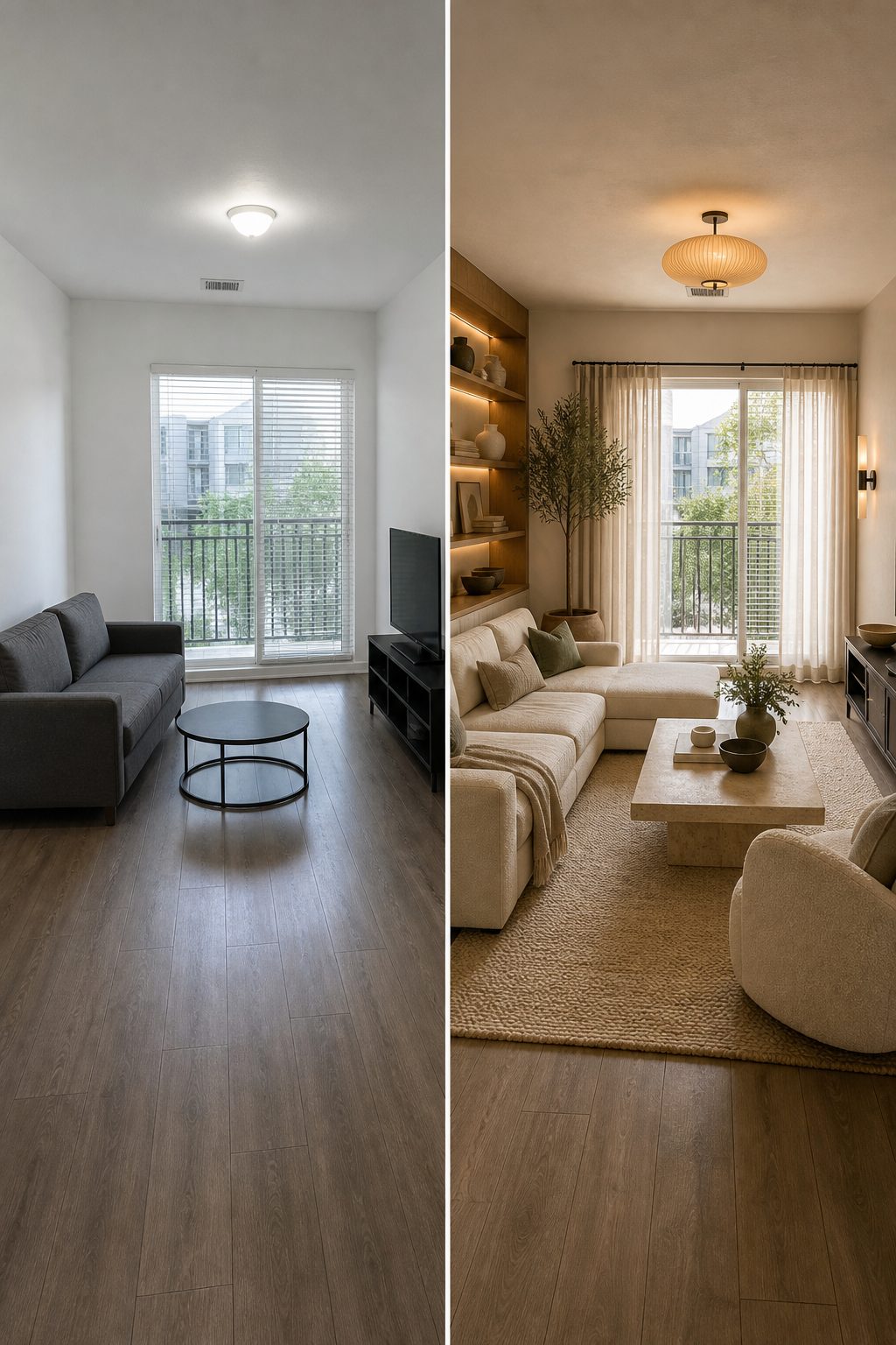 Living room, cozy olive tones