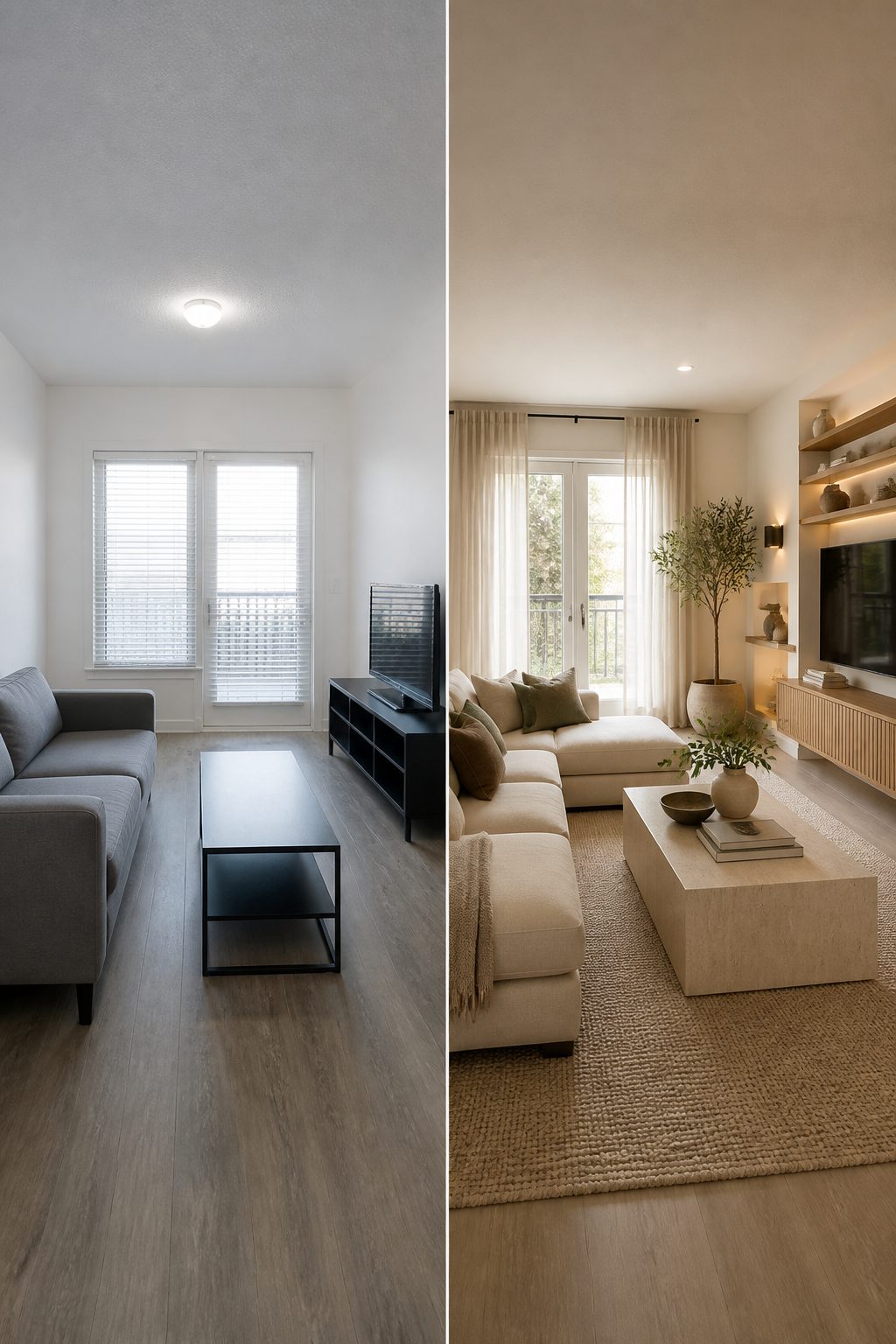 Living room, cream sectional