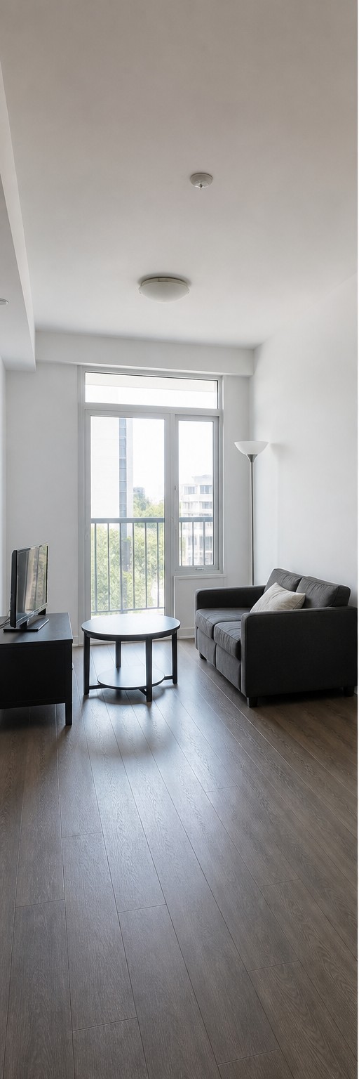Living room redesigned in a warm, minimal Japandi-leaning style